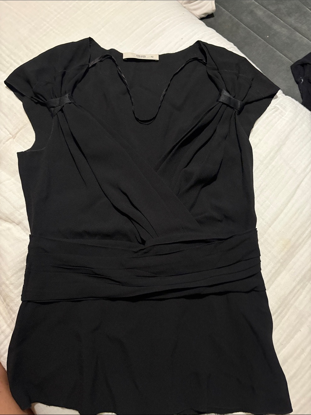 Prada Black Draped top cap sleeve with Waisted Detail
